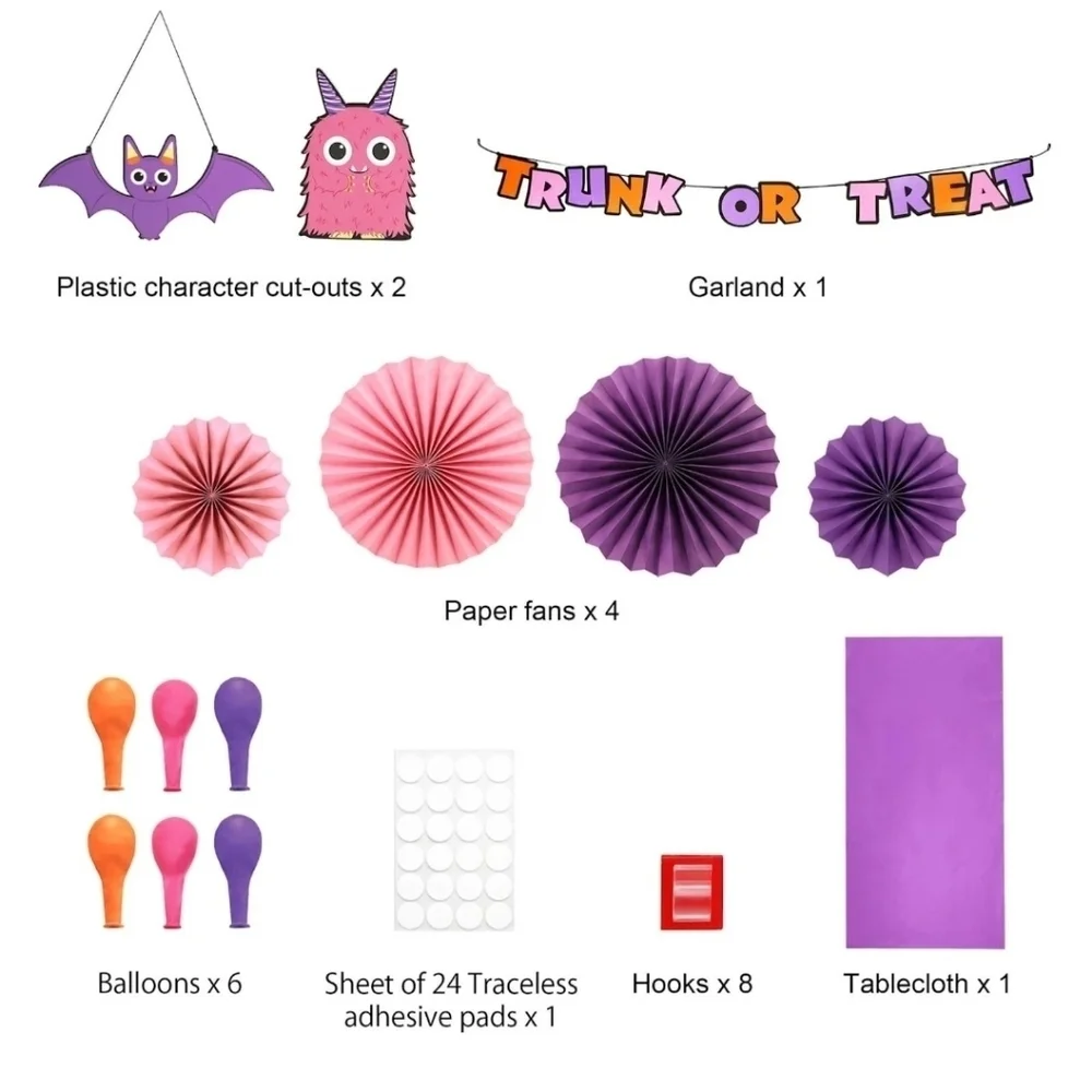 New Trunk or Treat Decorating Kit, Halloween decor Purple Pink Orange Monster